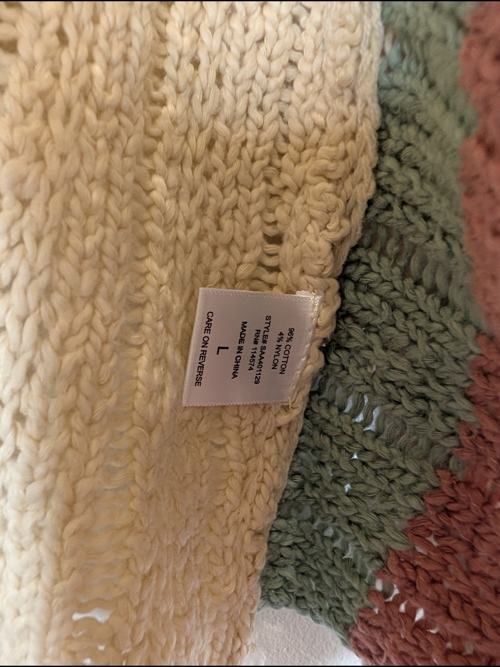 Altar'd State Cream Off-the-Shoulder Knit Sweater with Stripes, Size Large - Picture 3 of 4
